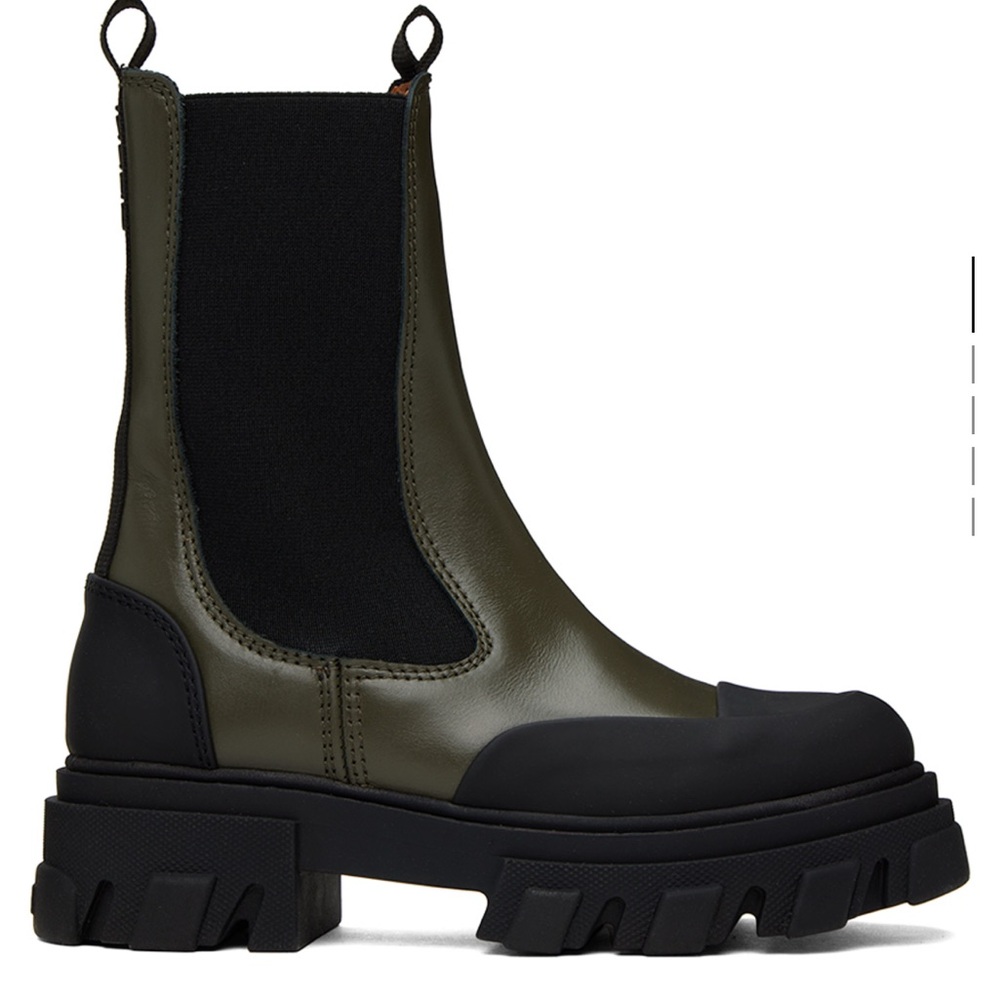 Ganni Olive Green and Black Cleated Chelsea Boots - Picture 6 of 7